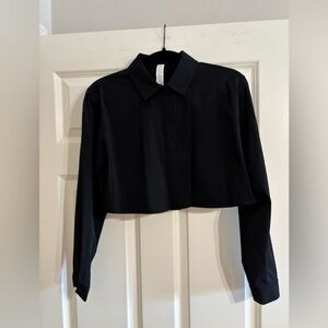 ALO Yoga Black Take Me Out Cropped Button-Up Shirt